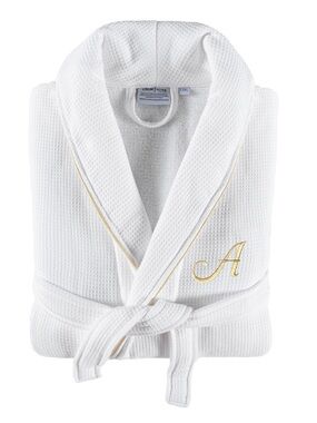 Linum Home 100% Turkish Cotton Unisex “A” Embroidered Waffle Bath Robe